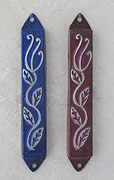 ALUMINUM ABSTRACT FLOWER AND STEM MEZUZAH CASE